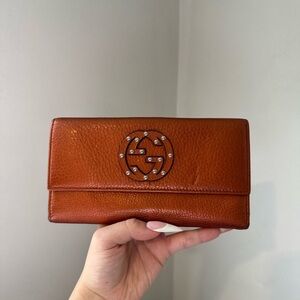 Gucci Tan Leather Clutch with Logo